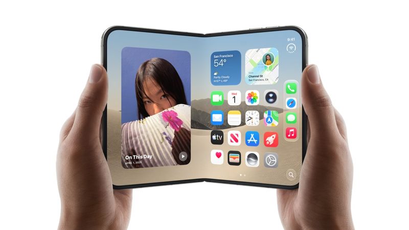 Apple iPhone Duo, the first foldable iPhone, shown mid-open