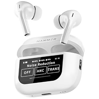 HAMMER Screen TWS Earbuds Wireless with 13mm Drivers, ANC Ear Buds 32dB, up to 50H Playtime TWS Ear Buds, Type-C Fast Charging, BT v5.4, True Wireless Earbuds Bluetooth,Transparency & EQ Mode (White)